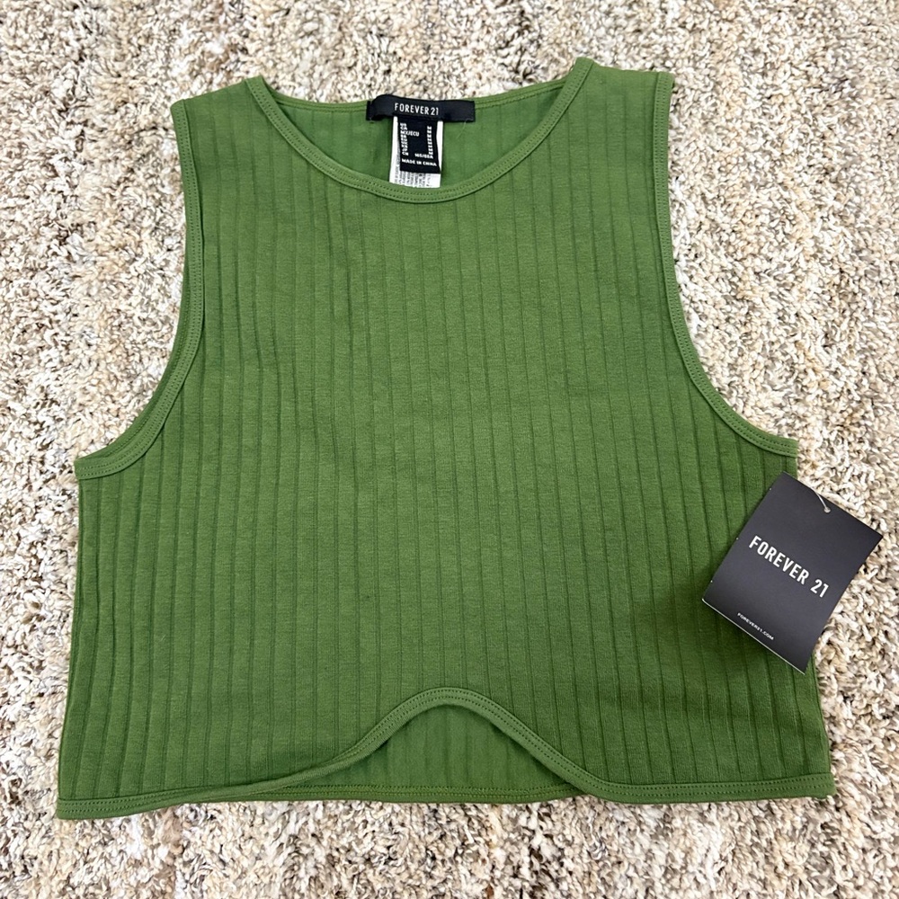 Forever 21 Green Ribbed Crop Top